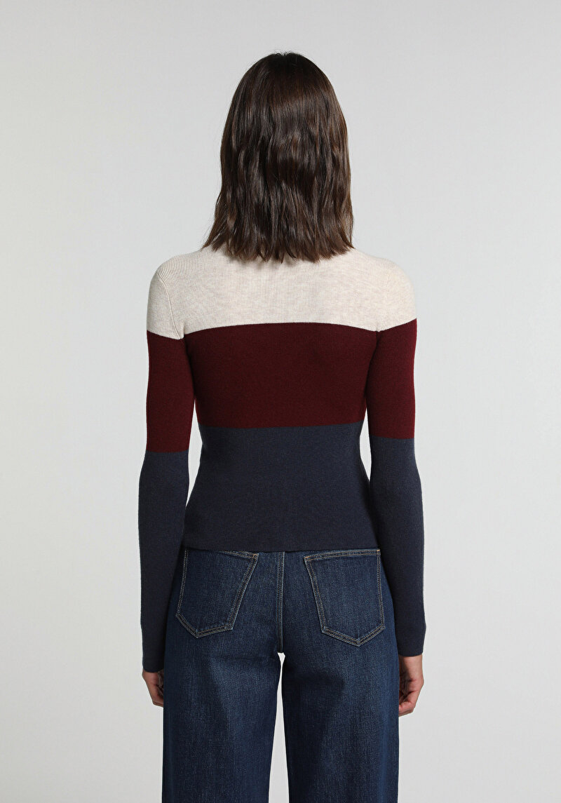 Slim Fit Yuvarlak Yaka Çizgili Kadın Çok Renkli Kazak
