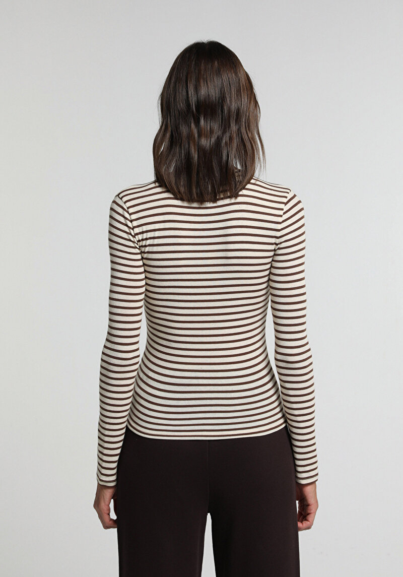 Slim Fit Kadın Kahverengi Tişört