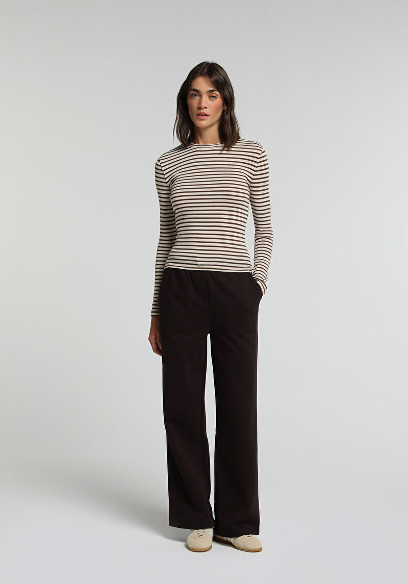 Slim Fit Kadın Kahverengi Tişört
