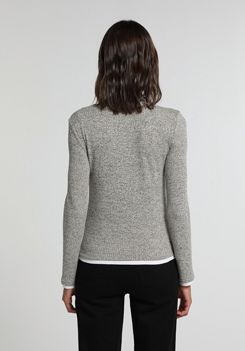 Slim Fit Derin Bisiklet Yaka Düz Kadın Kahverengi Uzun Kol Tişört