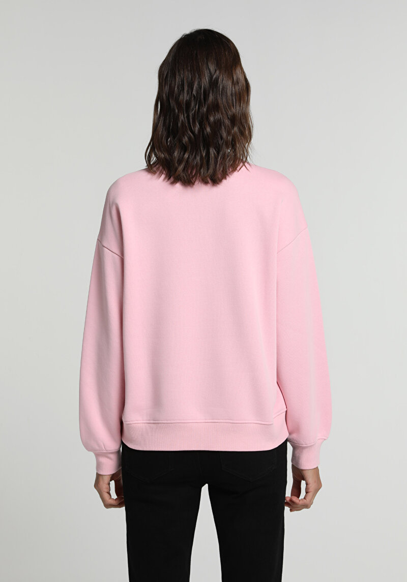 Regular Fit Yuvarlak Yaka Baskılı Kadın Pembe Sweatshirt