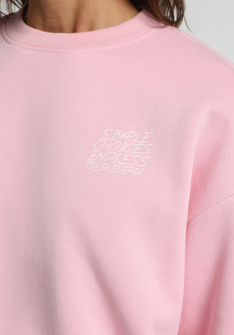 Regular Fit Yuvarlak Yaka Baskılı Kadın Pembe Sweatshirt