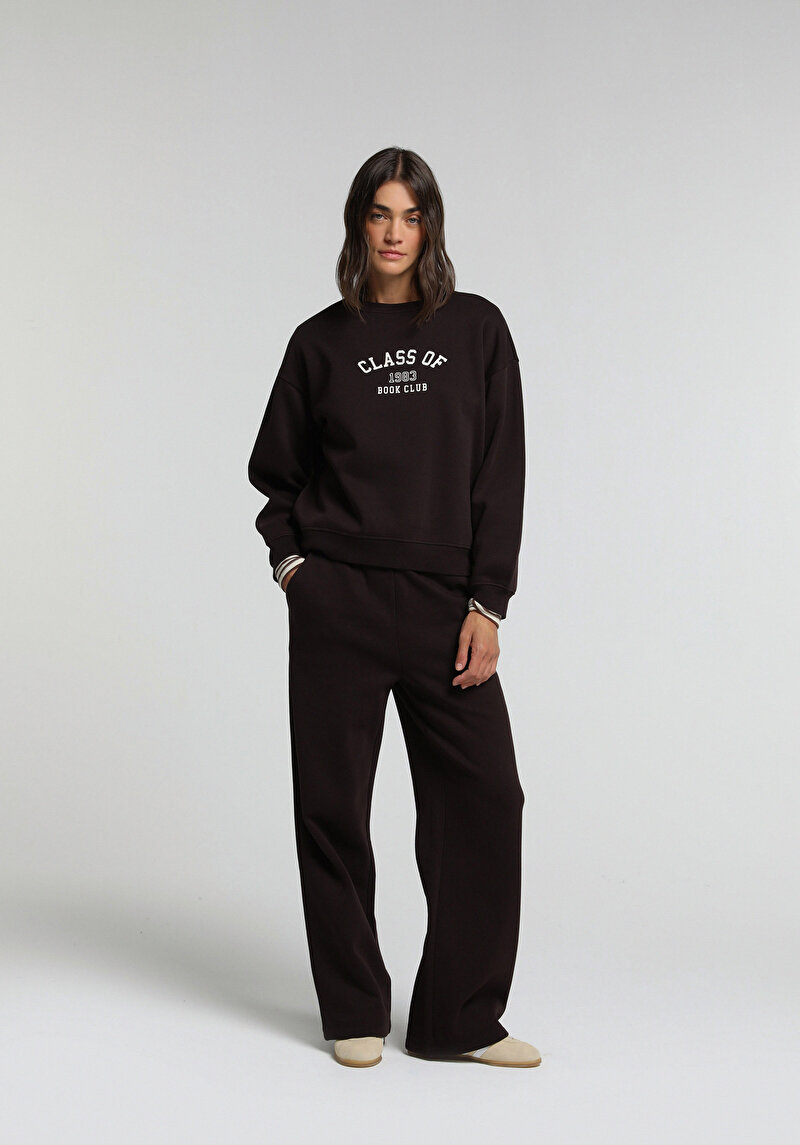 Regular Fit Yuvarlak Yaka Baskılı Kadın Mor Sweatshirt