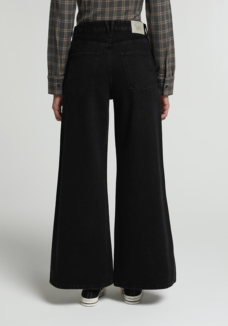Super Wide Leg Fit   Kadın Black Black Denim Jean Pantolon
