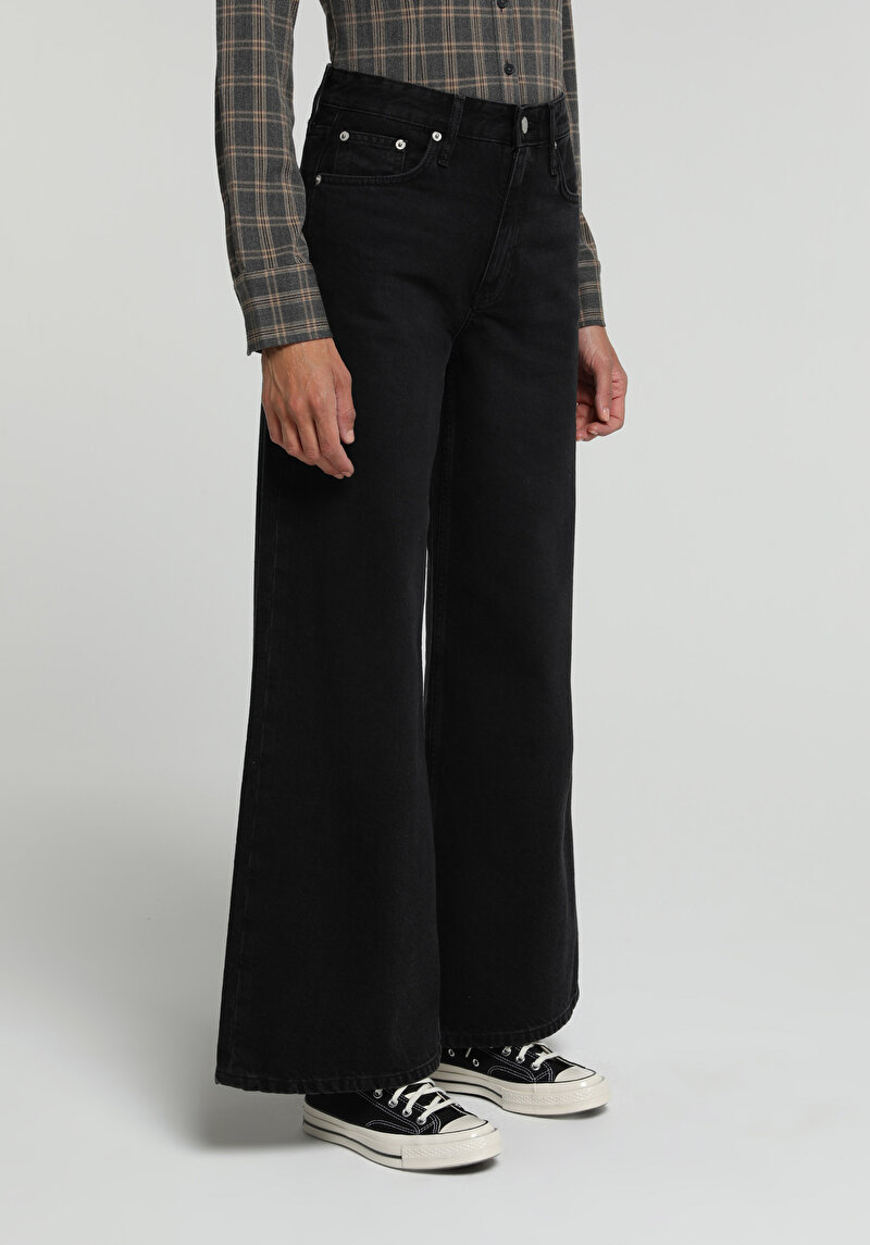 Super Wide Leg Fit Kadın Black Black Denim Jean Pantolon