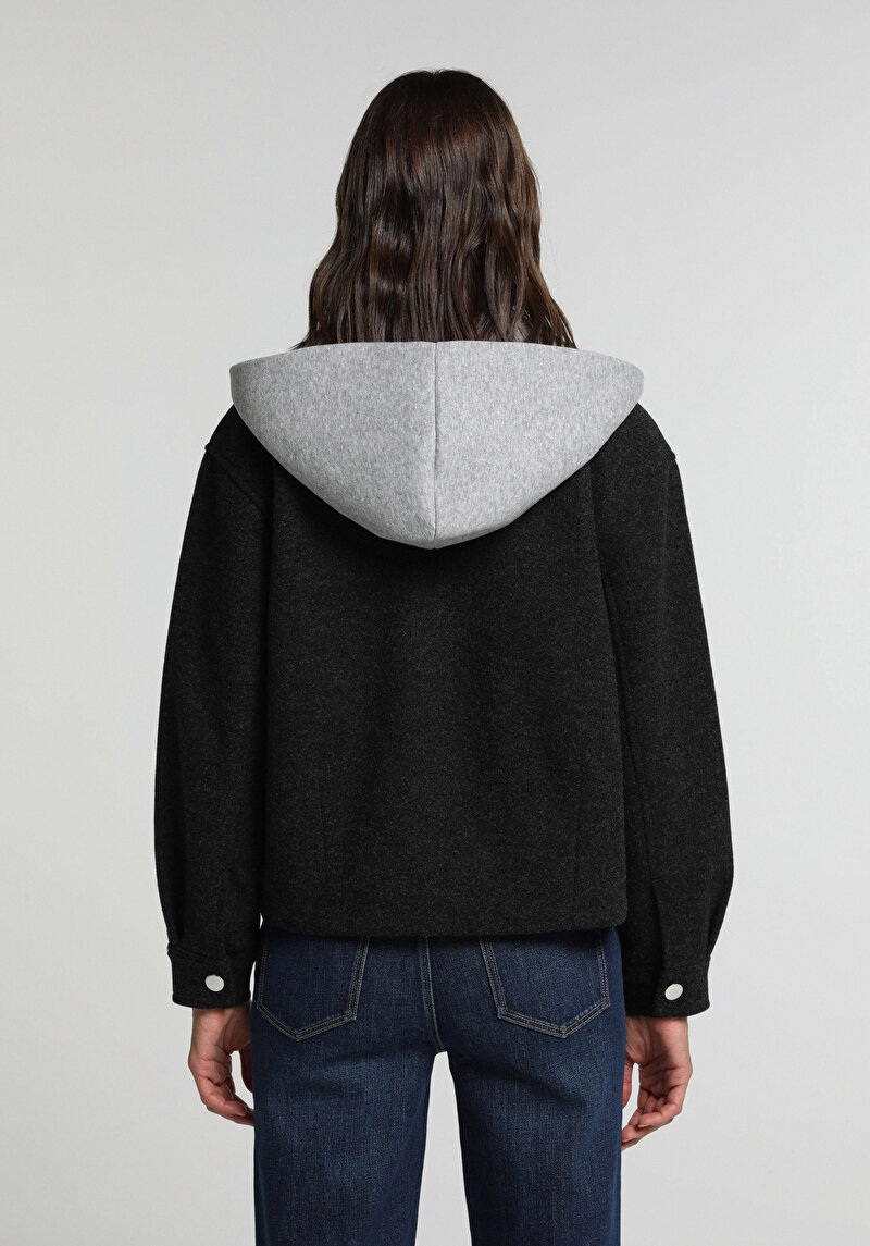 Oversize Fit Fermuarlı Astarsız Çıkarılabilir Kapüşonlu Kadın Antrasit Ceket