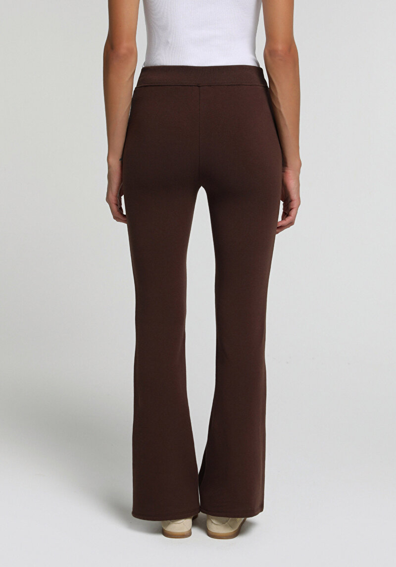 Slim Fit Orta Bel Düz Kadın Kahverengi Eşofman Altı
