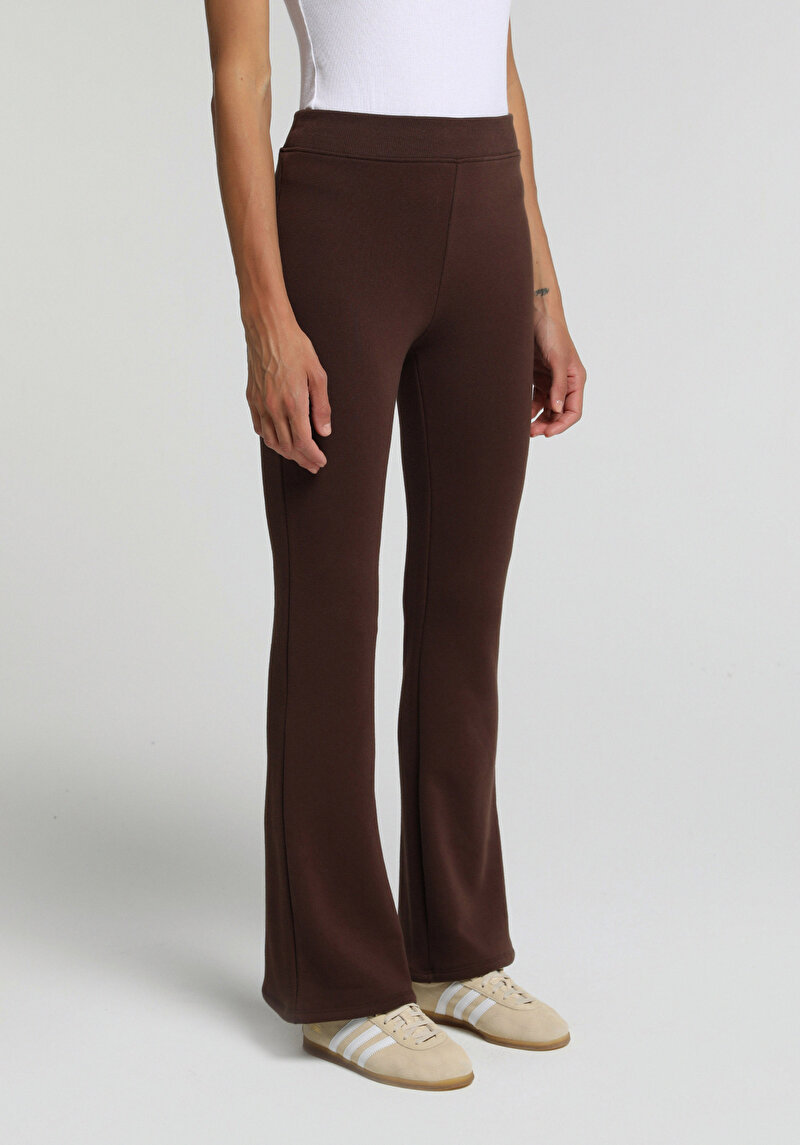 Slim Fit Orta Bel Düz Kadın Kahverengi Eşofman Altı