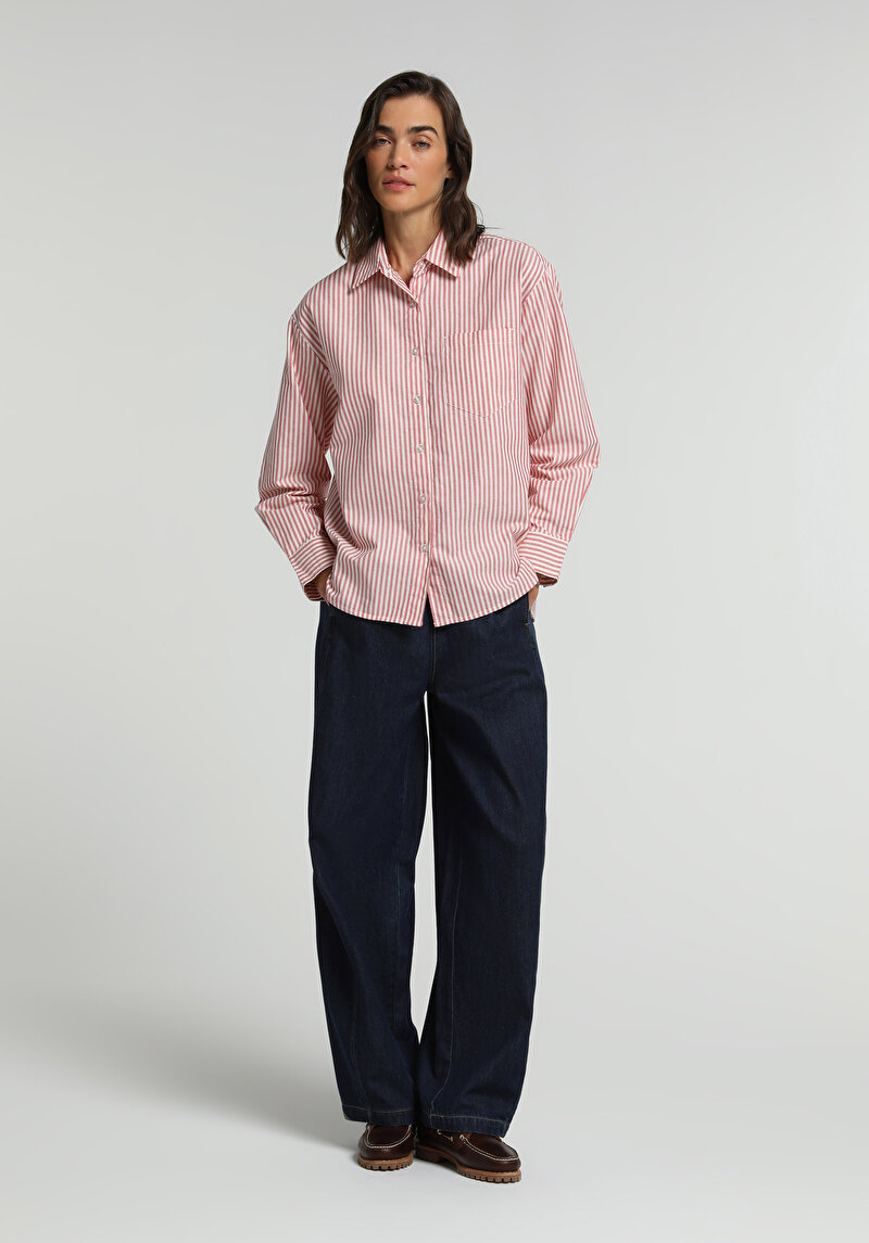 Loose Fit   Kadın Dark İndigo Denim Jean Pantolon