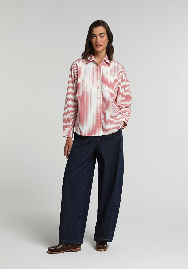 Loose Fit   Kadın Dark İndigo Denim Jean Pantolon