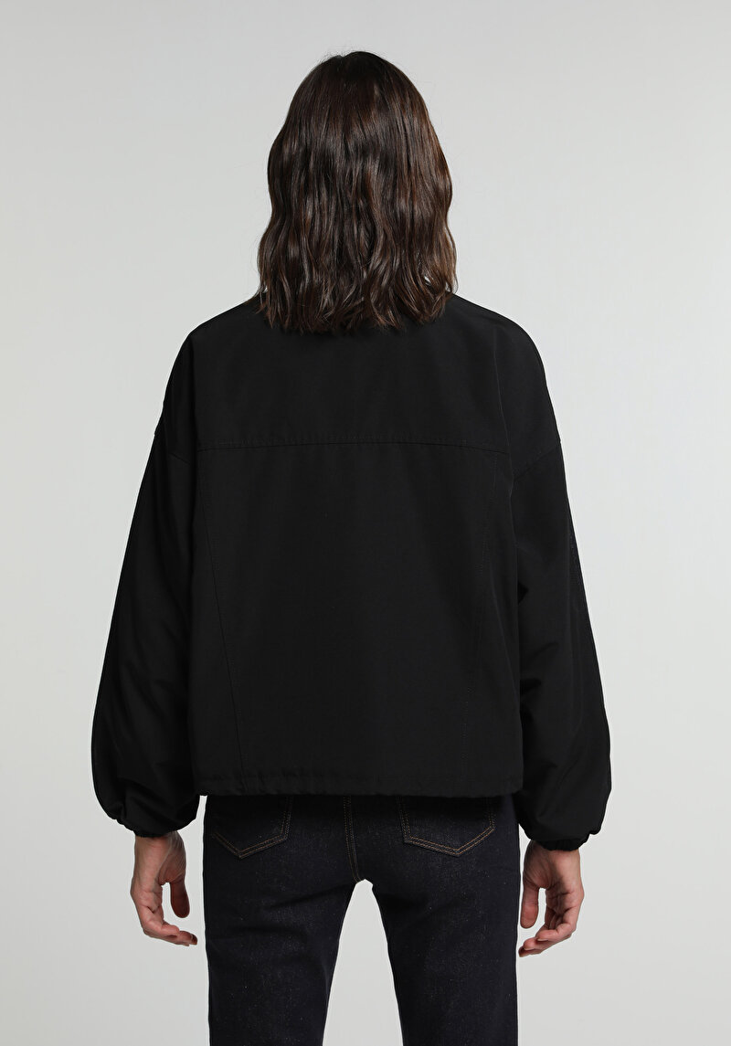 Oversize Fit Fermuarlı Astarlı Kadın Dark İndigo Denim Ceket