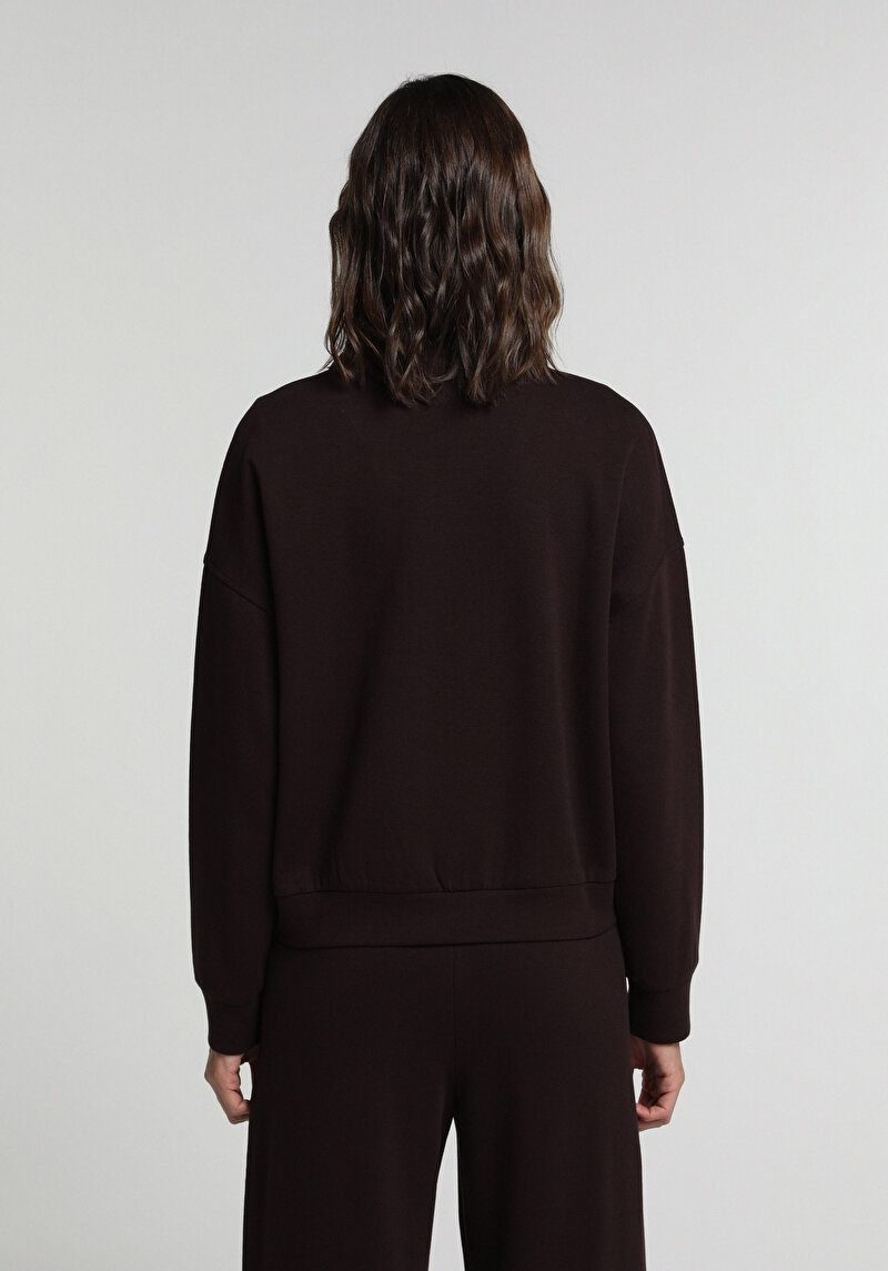Regular Fit Fermuarlı Düz Kadın Mor Sweatshirt
