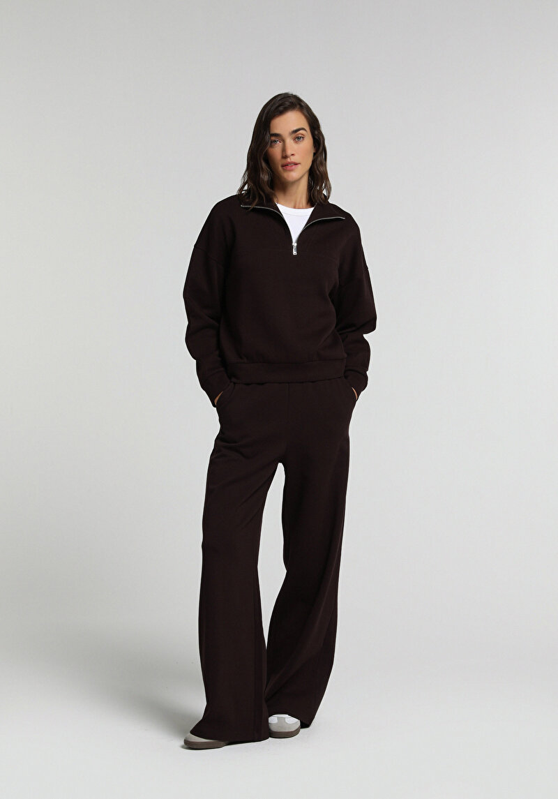 Regular Fit Fermuarlı Düz Kadın Mor Sweatshirt