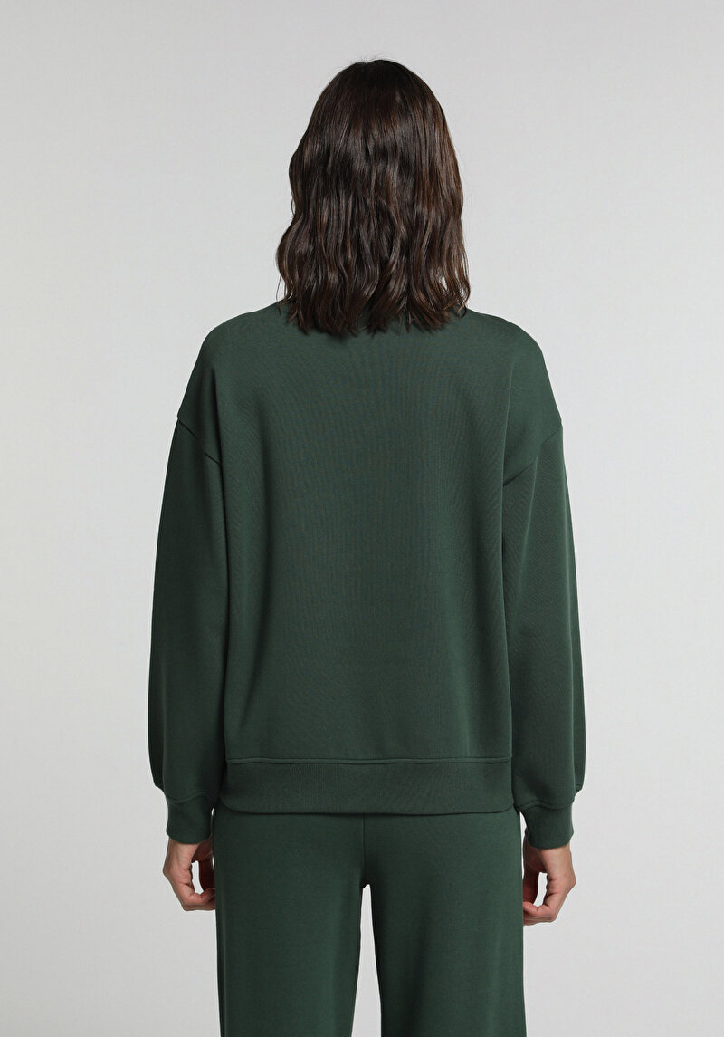 Regular Fit Yuvarlak Yaka Baskılı Kadın Yeşil Sweatshirt