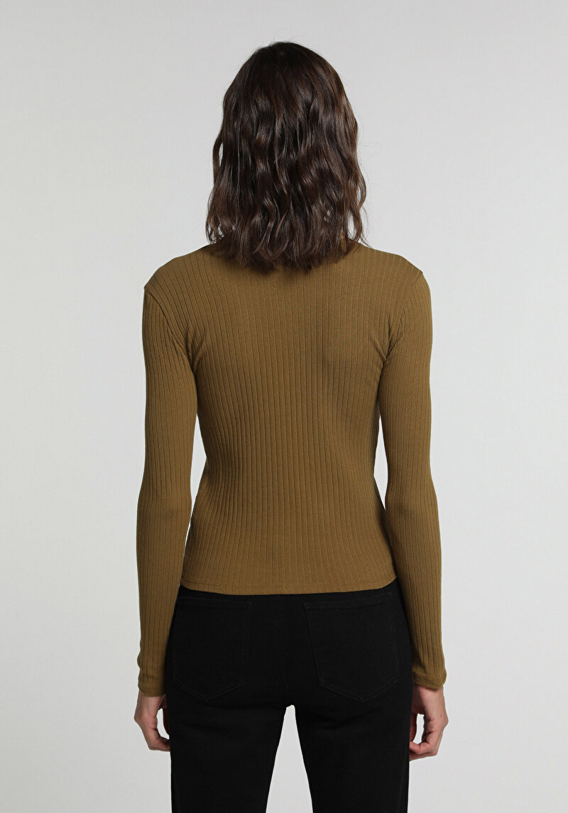 Slim Fit V Yaka Düz Kadın  Uzun Kol Tişört