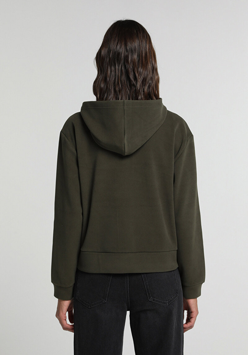 Regular Fit Kapüşonlu Düz Kadın Yeşil Sweatshirt