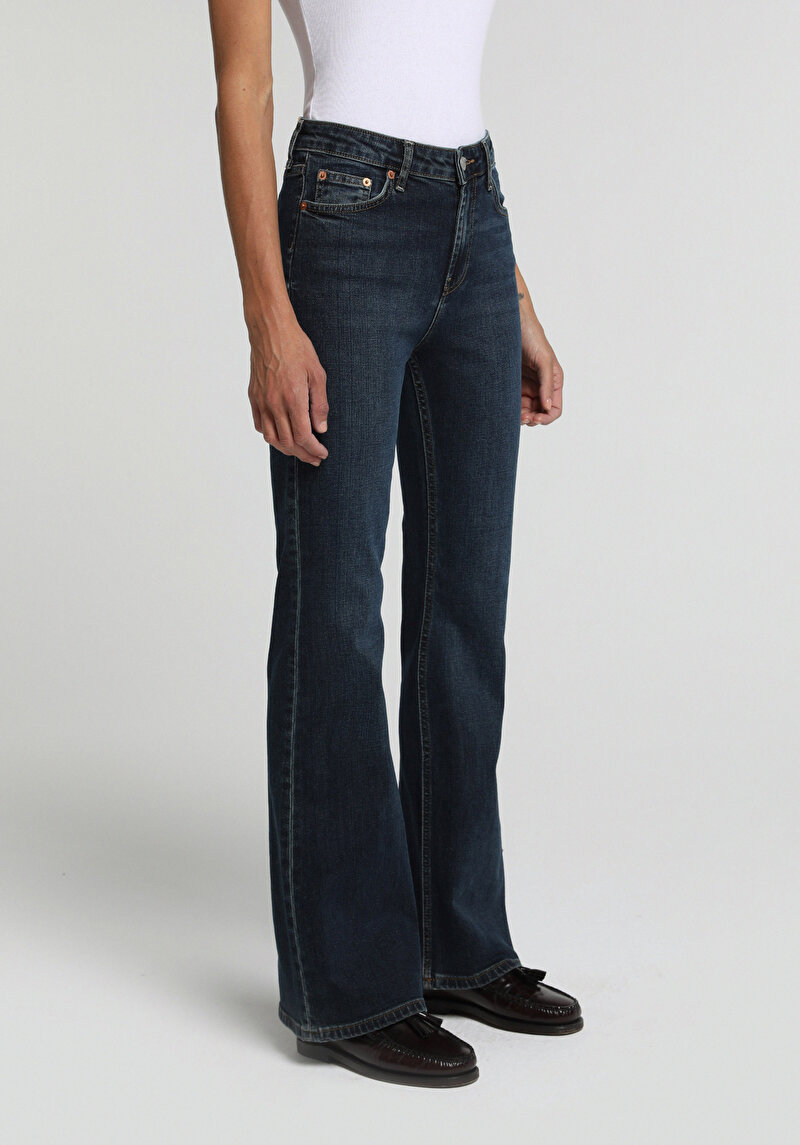 Flare Fit Kadın Over Dyed Denim Jean Pantolon