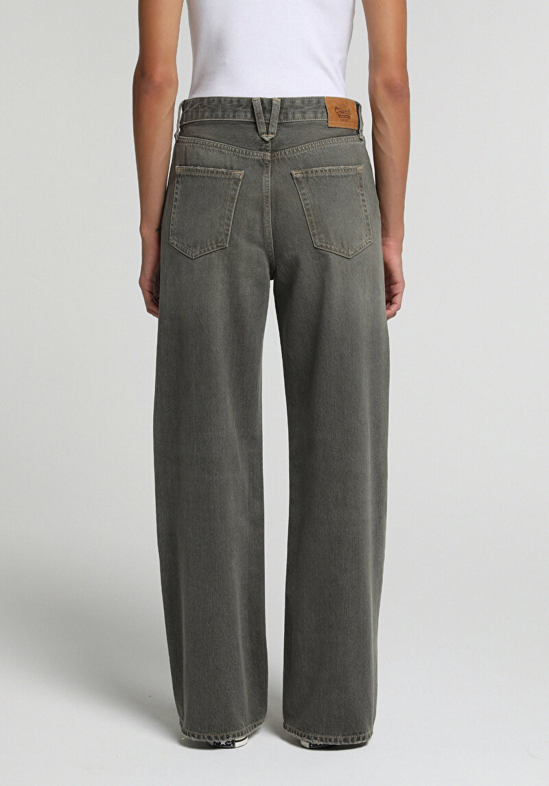 Wide Leg Fit   Kadın Over Dyed Denim Jean Pantolon
