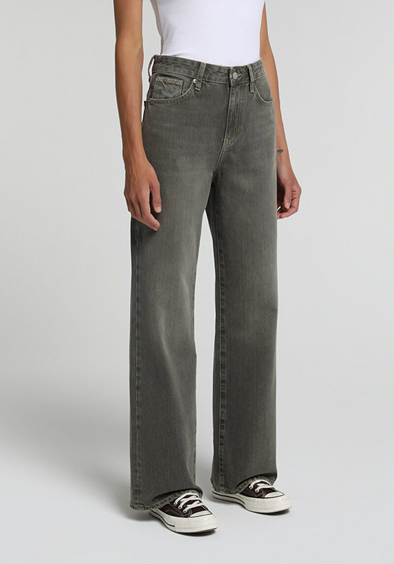 Wide Leg Fit Kadın Over Dyed Denim Jean Pantolon