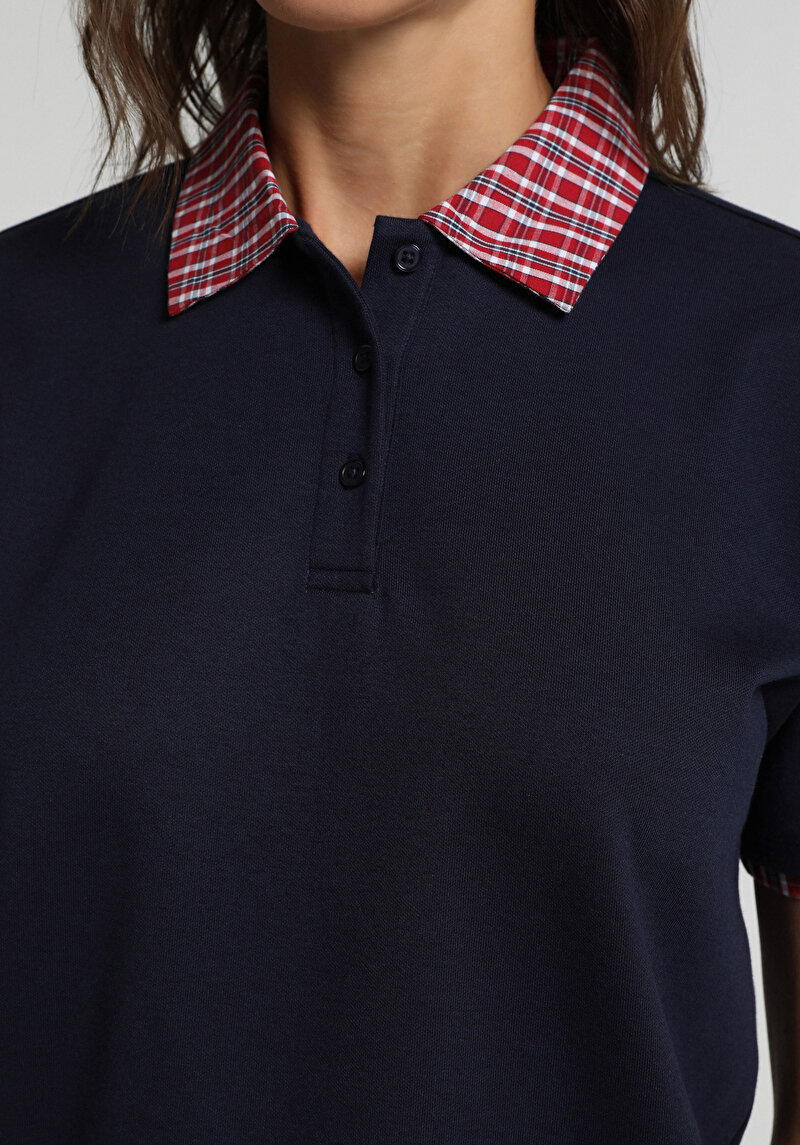 Regular Fit Shirt Neck Düz Kadın Lacivert Kısa Kol Tişört
