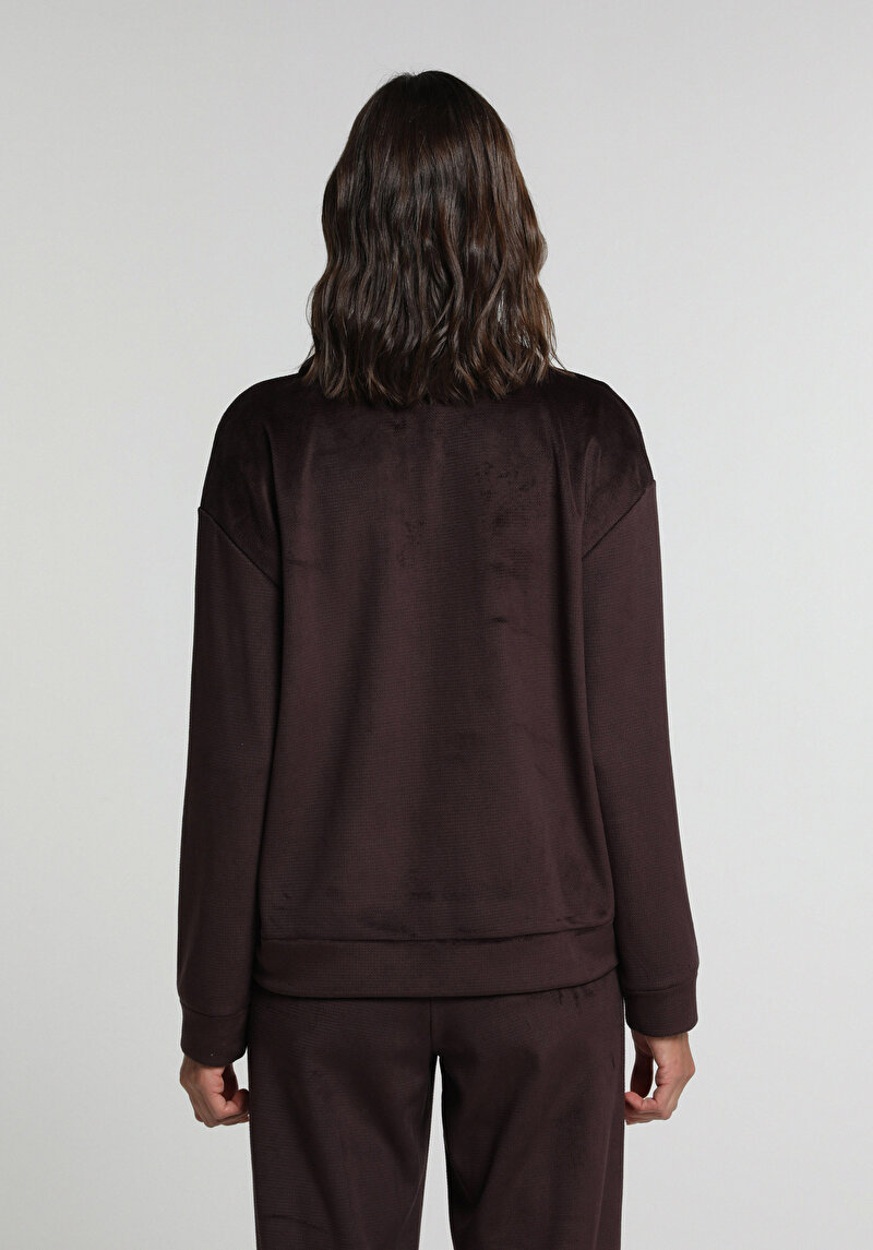 Regular Fit Fermuarlı Düz Kadın Mor Sweatshirt