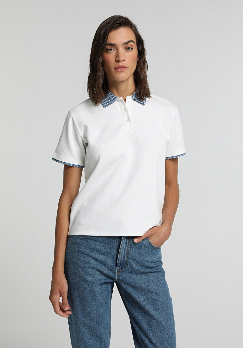 Regular Fit Shirt Neck Düz Kadın Beyaz Kısa Kol Tişört