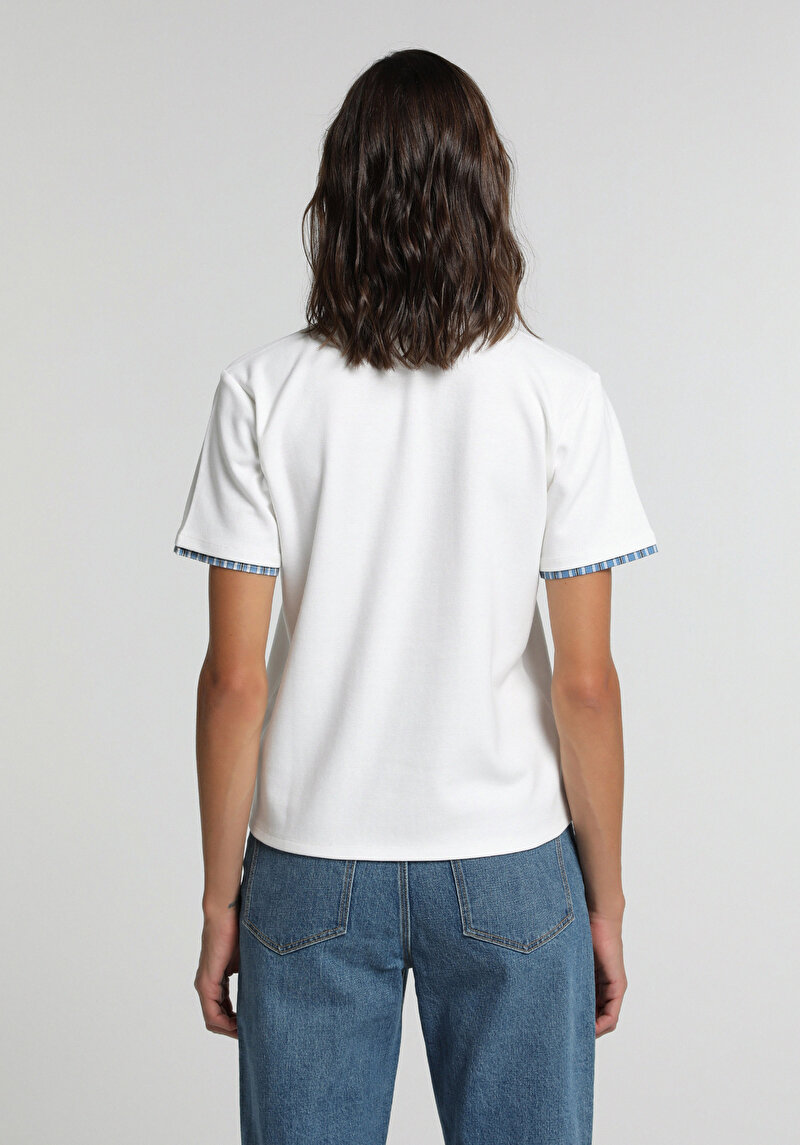 Regular Fit Shirt Neck Düz Kadın Beyaz Kısa Kol Tişört