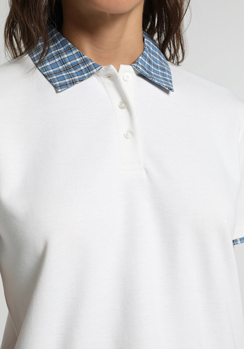 Regular Fit Shirt Neck Düz Kadın Beyaz Kısa Kol Tişört