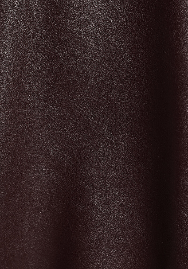 Regular Fit Shirt Neck Fermuarlı Astarlı Kaplamalı Kadın Bordo Mont Pu