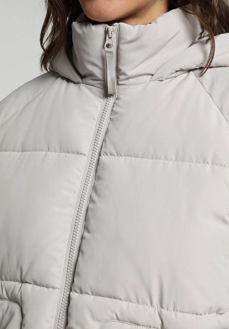 Regular Fit Kapüşonlu Fermuarlı Astarlı Su Geçirmez Kadın Taş Mont