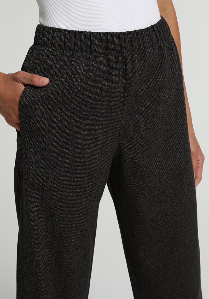 Regular Fit Yüksel Bel Geniş Paça Kadın Antrasit  Pantolon