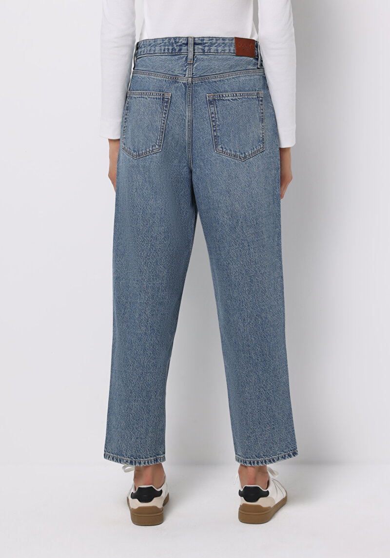 Barrel Fit   Kadın Light İndigo Denim Jean Pantolon