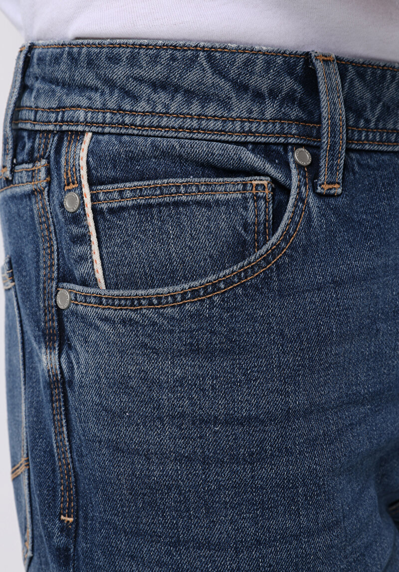 Loose Tapered Fit   Erkek Mid İndigo Denim Jean Pantolon