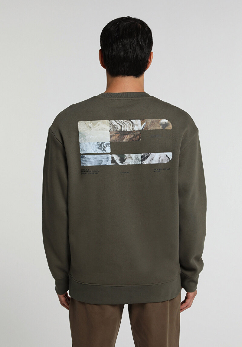 Relaxed Fit Yuvarlak Yaka Düz Erkek Yeşil Sweatshirt