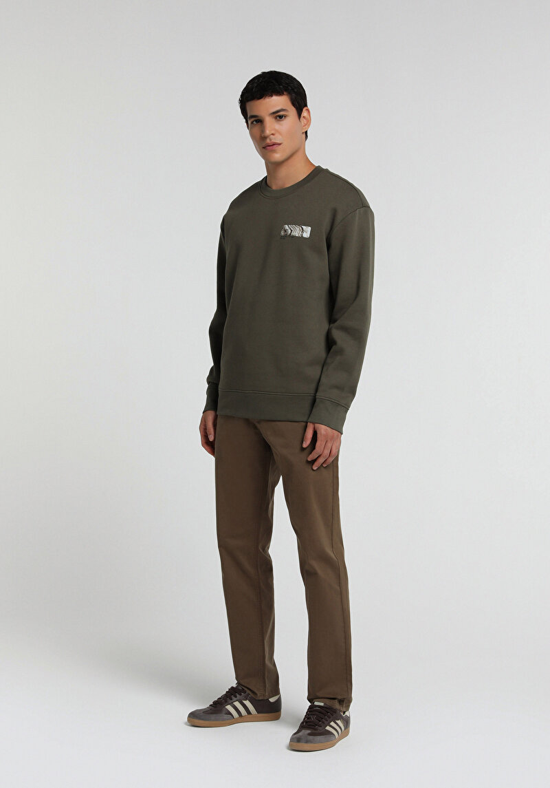 Relaxed Fit Yuvarlak Yaka Düz Erkek Yeşil Sweatshirt