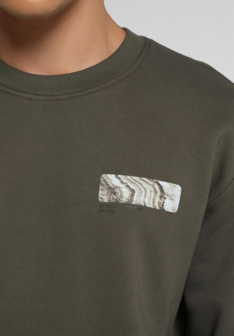 Relaxed Fit Yuvarlak Yaka Düz Erkek Yeşil Sweatshirt