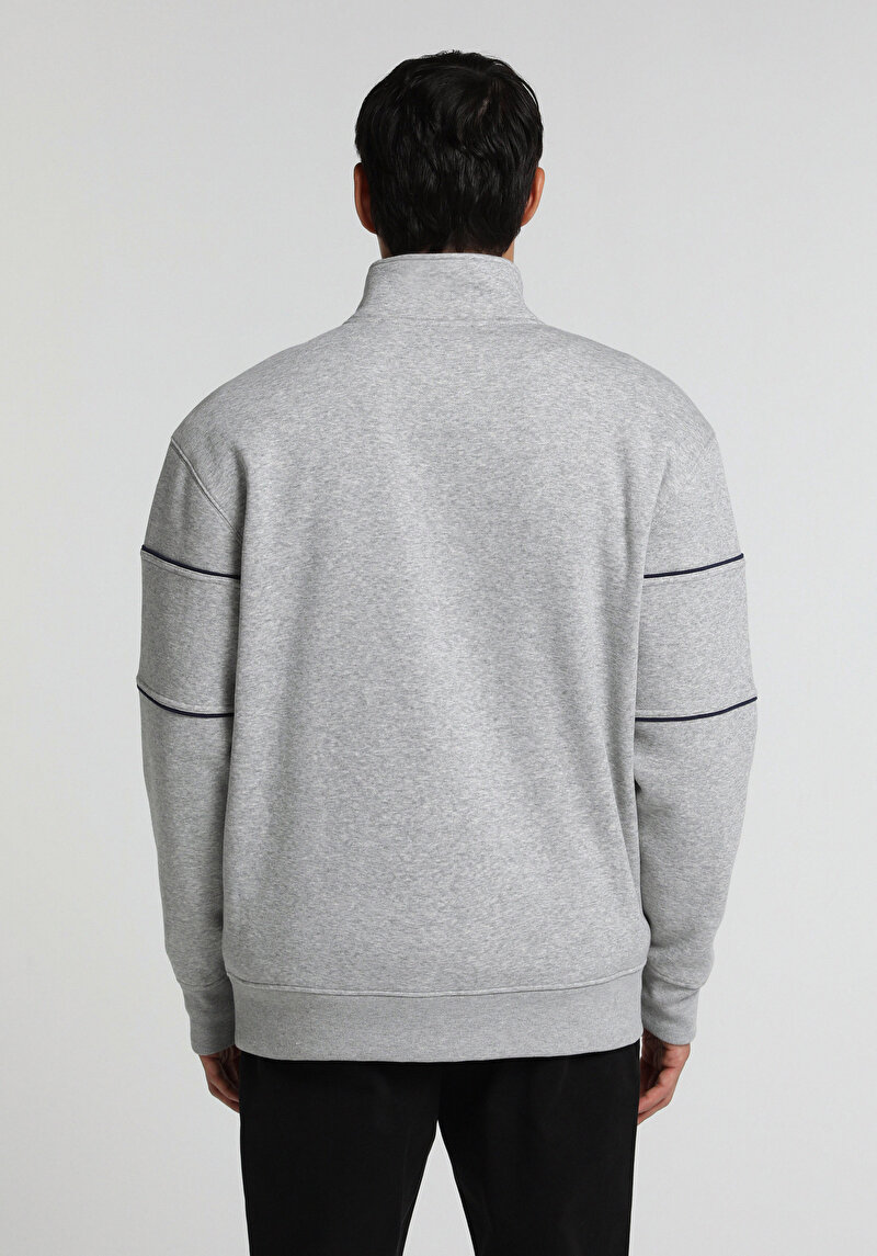 Relaxed Fit Dik Yaka Düz Erkek Gri Sweatshirt