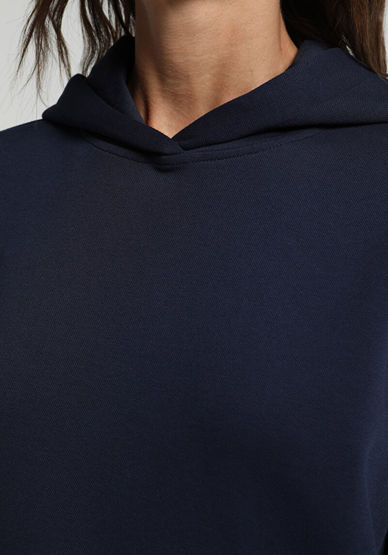 Regular Fit Kapüşonlu Düz Kadın Lacivert Sweatshirt