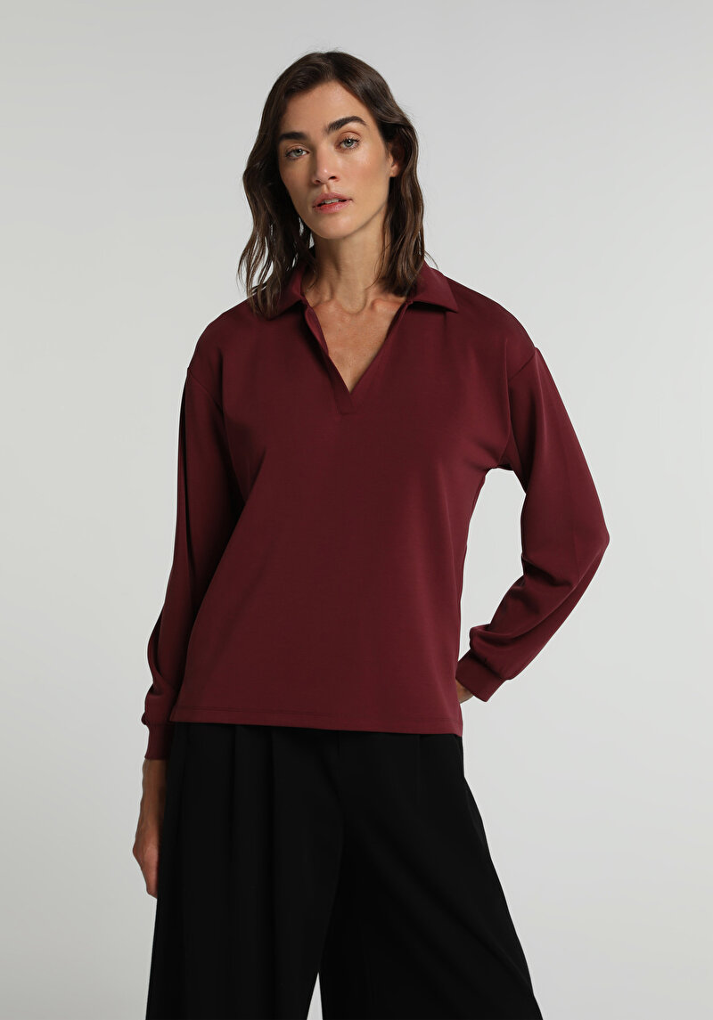 Regular Fit   Kadın Bordo  Tişört
