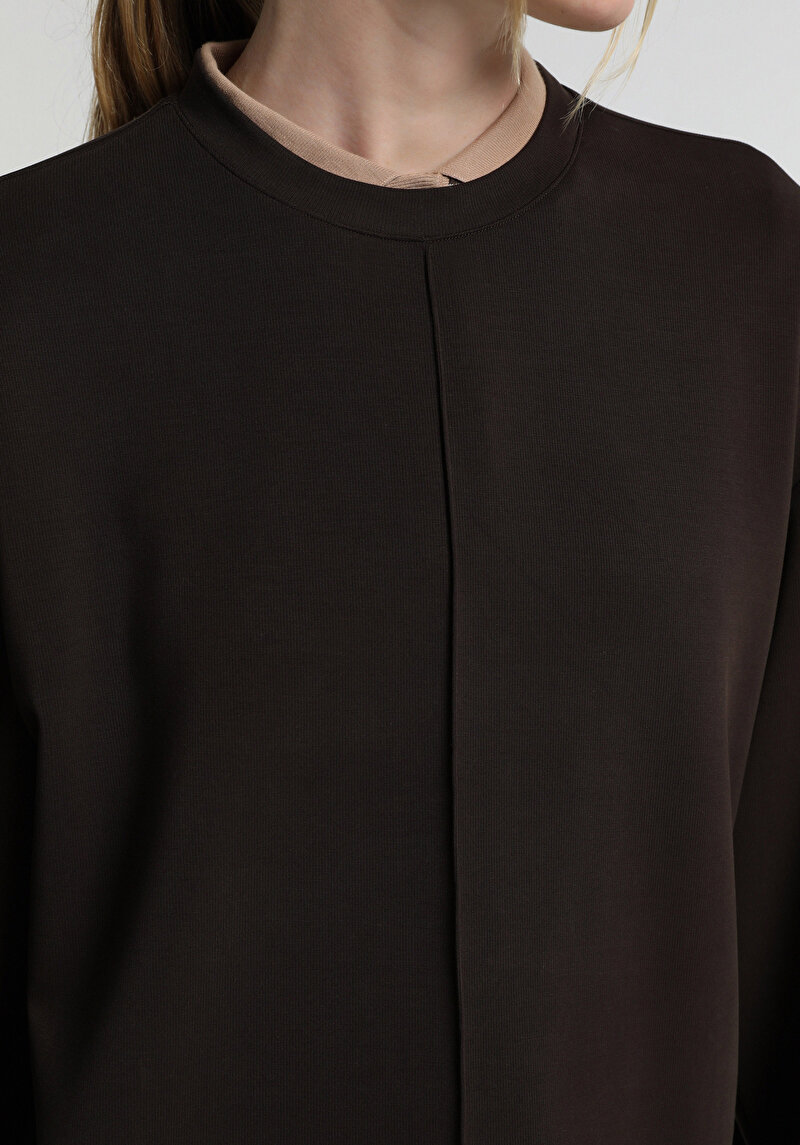 Regular Fit Yuvarlak Yaka Düz Kadın Kahverengi Sweatshirt