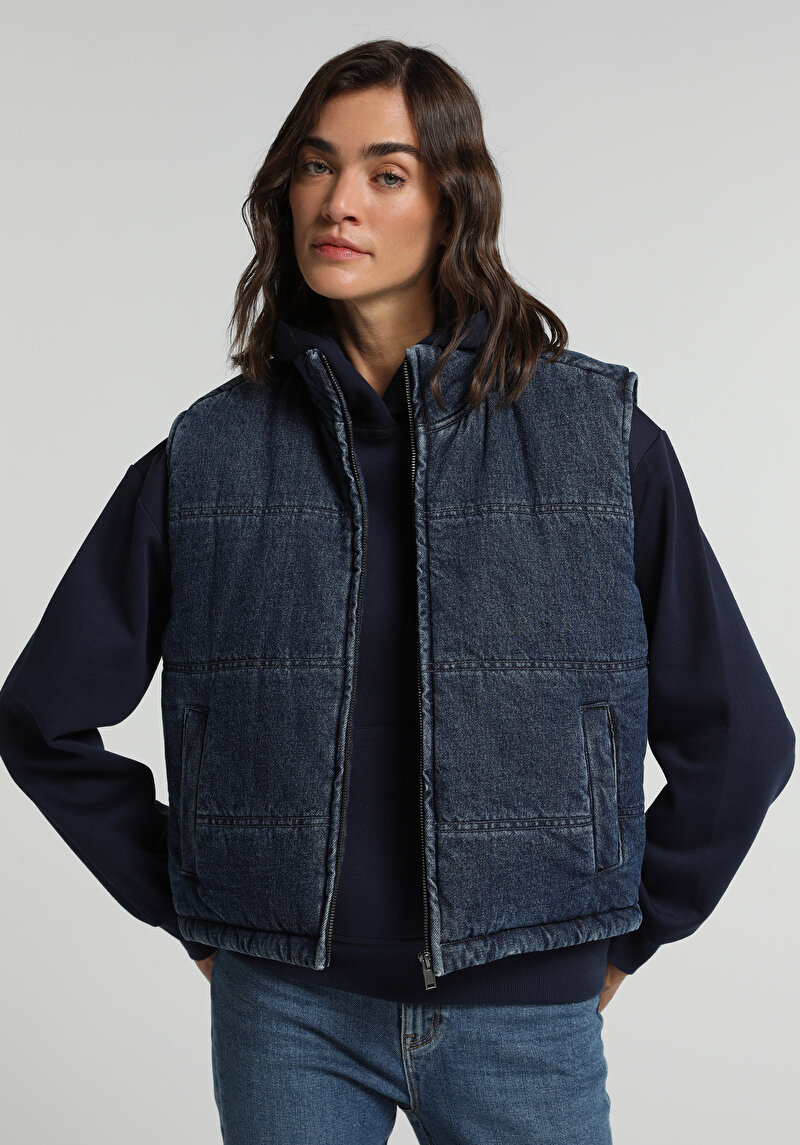 Regular Fit     Kadın Dark İndigo Denim Yelek