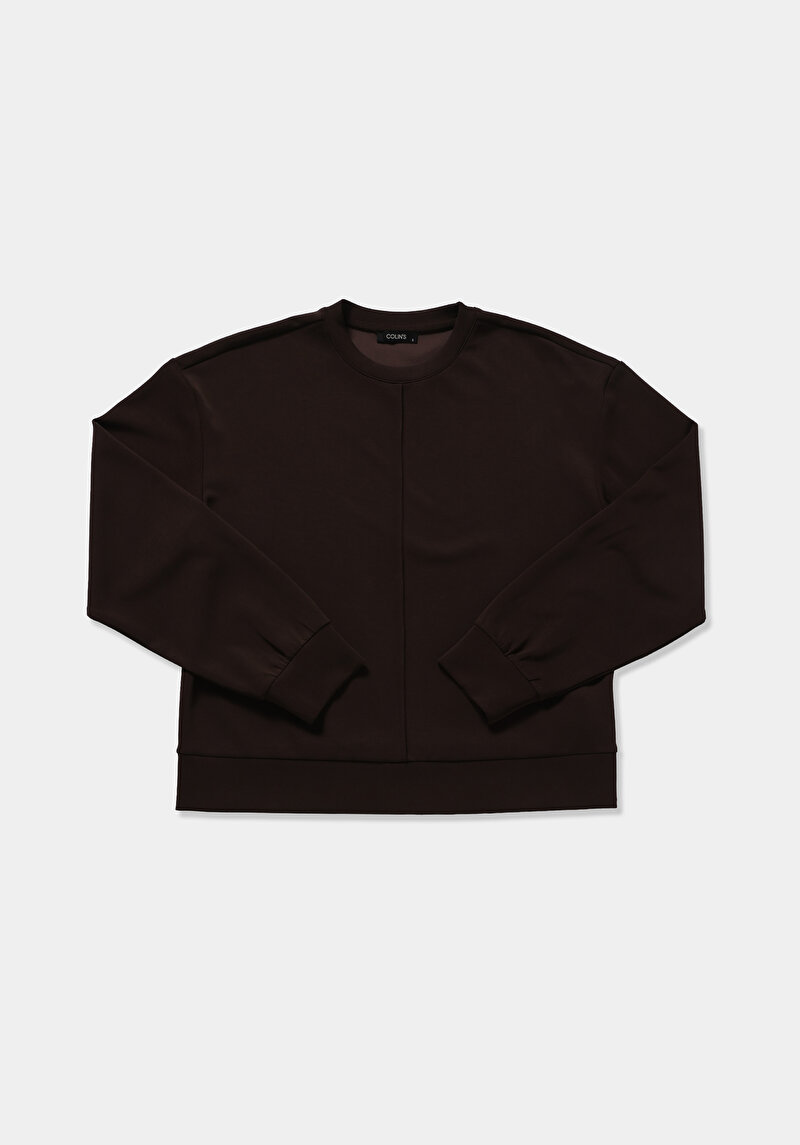 Regular Fit Yuvarlak Yaka Düz Kadın Kahverengi Sweatshirt