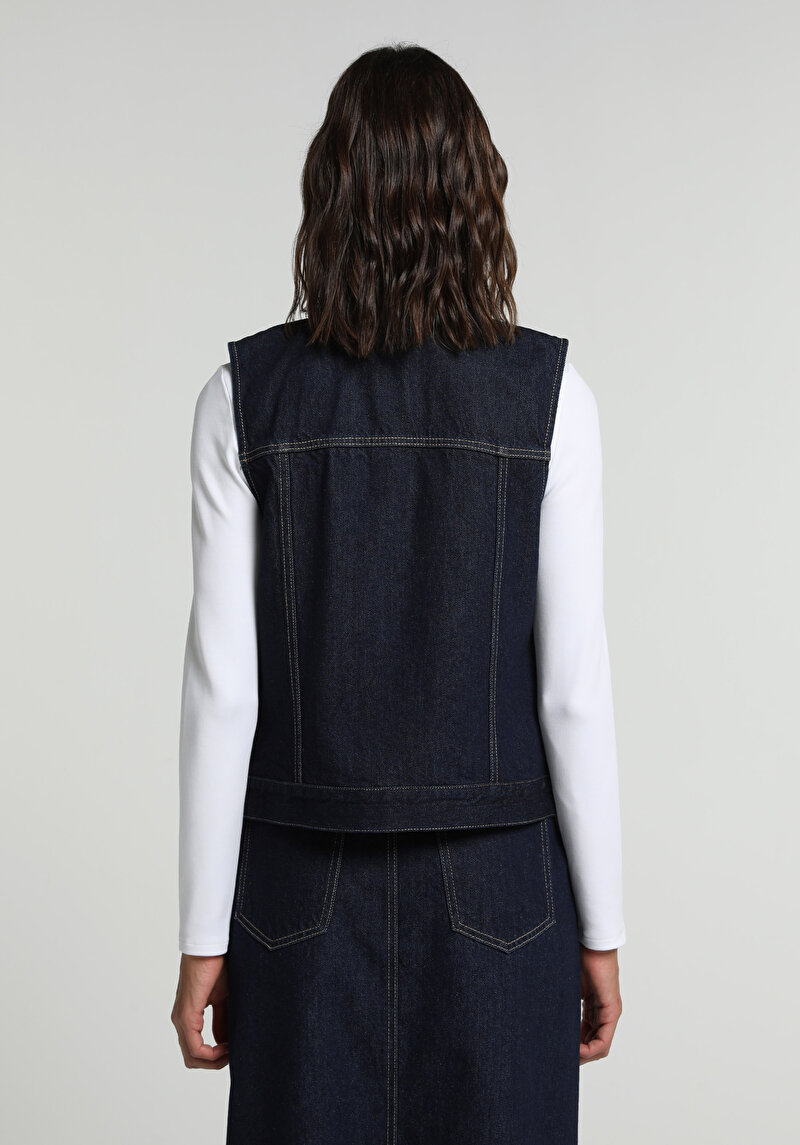 Regular Fit     Kadın Dark İndigo Denim Yelek