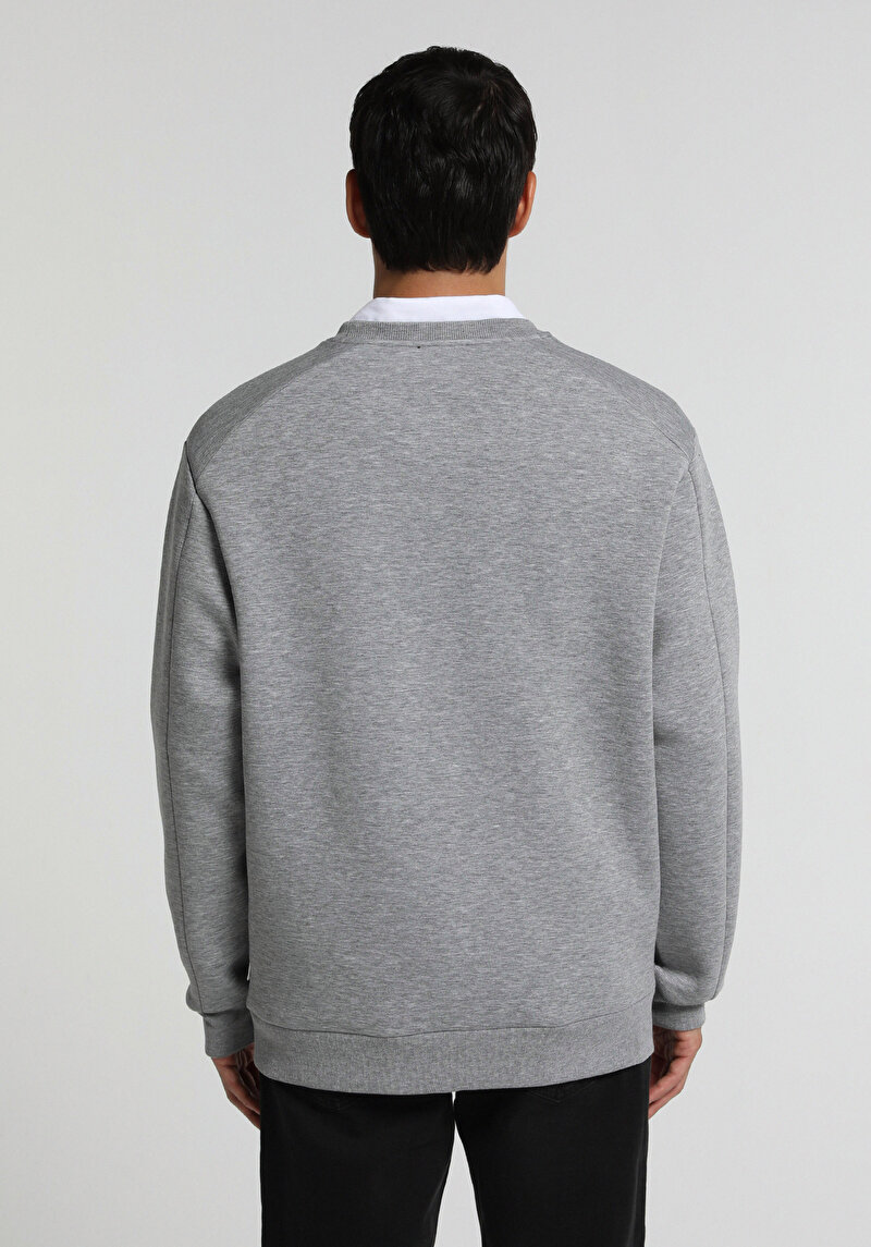 Relaxed Fit Yuvarlak Yaka Düz Erkek Gri Sweatshirt