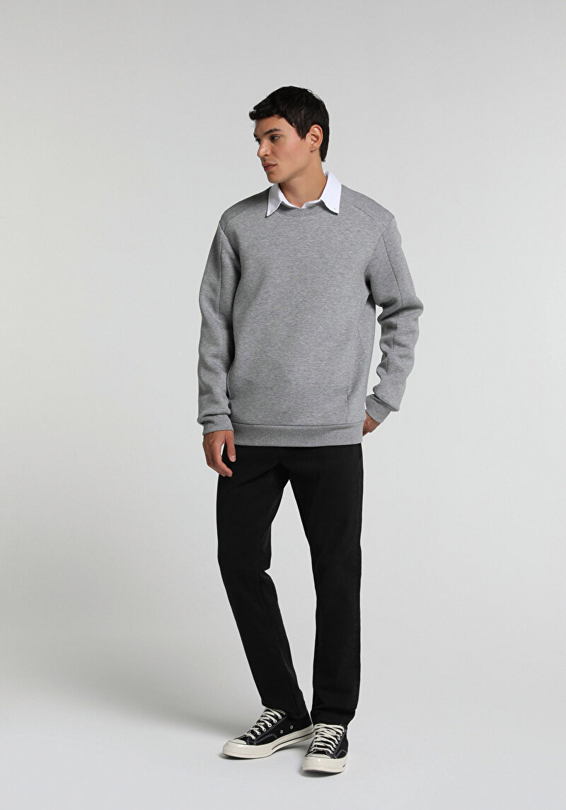 Relaxed Fit Yuvarlak Yaka Düz Erkek Gri Sweatshirt