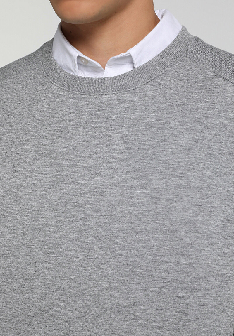 Relaxed Fit Yuvarlak Yaka Düz Erkek Gri Sweatshirt