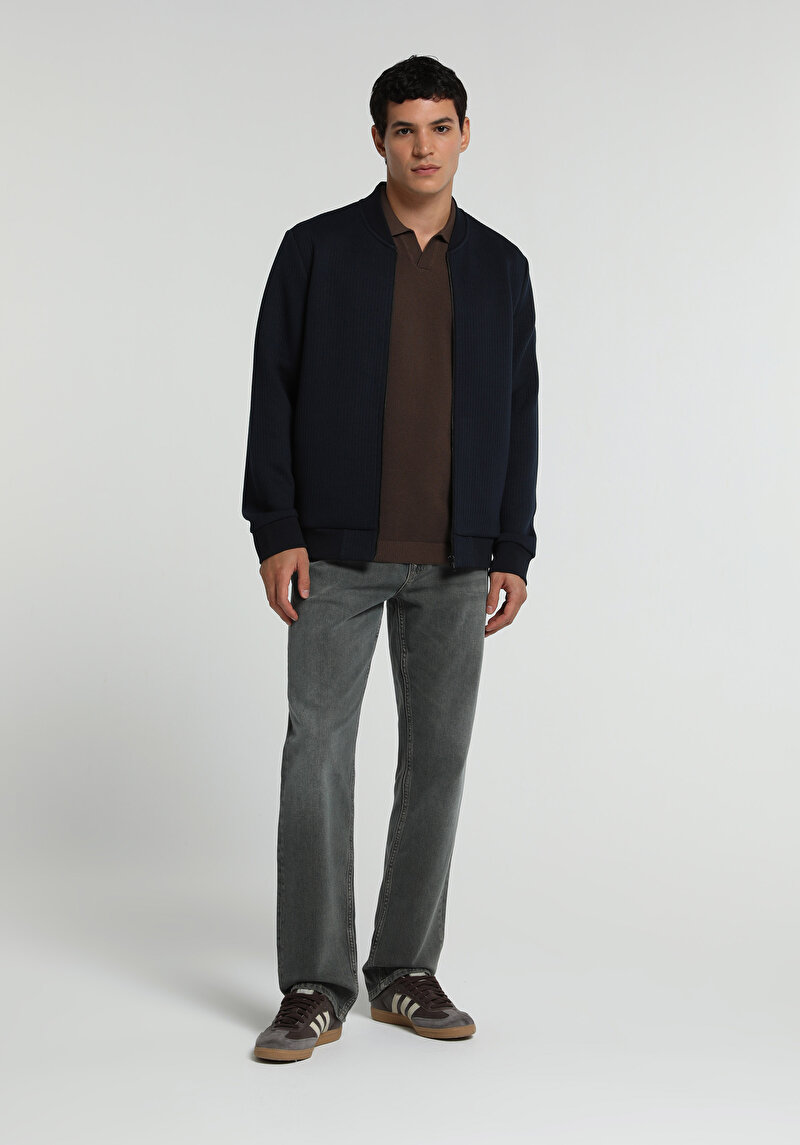 Slim Fit Fermuarlı Erkek Lacivert Ceket