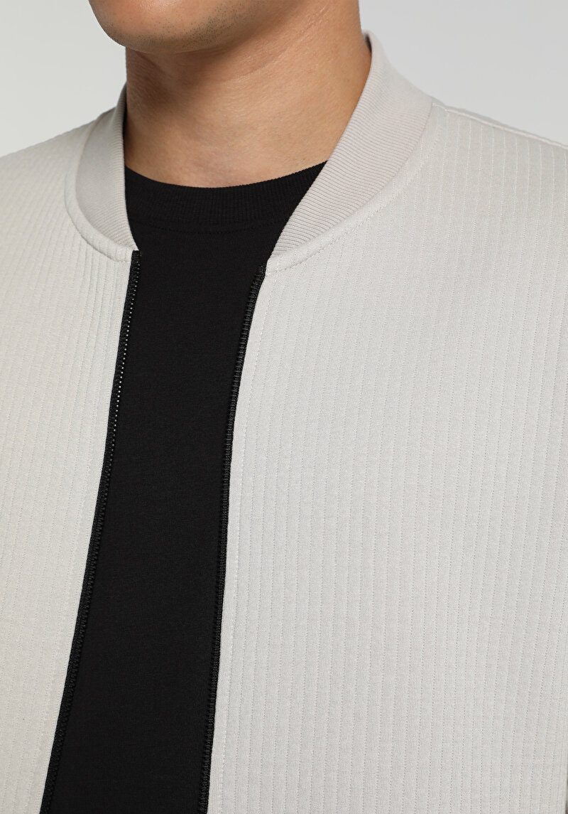Slim Fit Fermuarlı Erkek Taş Ceket