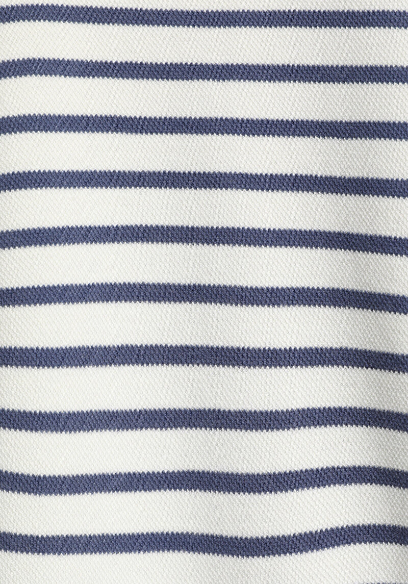Regular Fit Polo Yaka Çizgili Kadın Mavi Sweatshirt