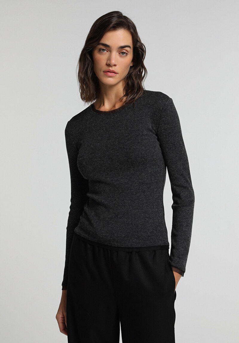 Slim Fit Kadın Siyah Tişört